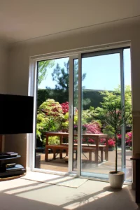 sliding door that opens to a backyard