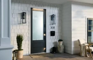 front foor featuring a smart front door