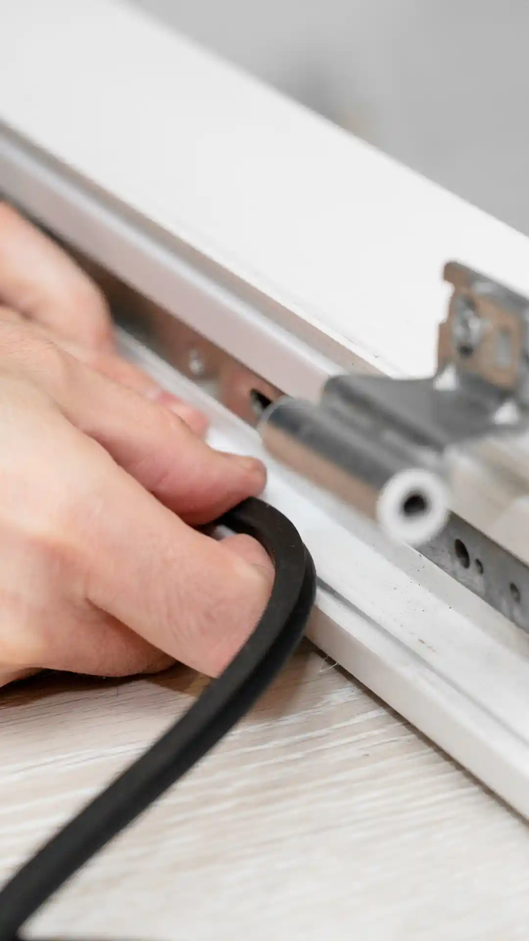 Expert windows member fixing a PVC window as part of replacement windows Ireland service